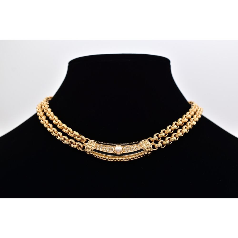 Authentic Dior Gold and Black Necklace with Pearl and Crystal Accents - Picture 2 of 12